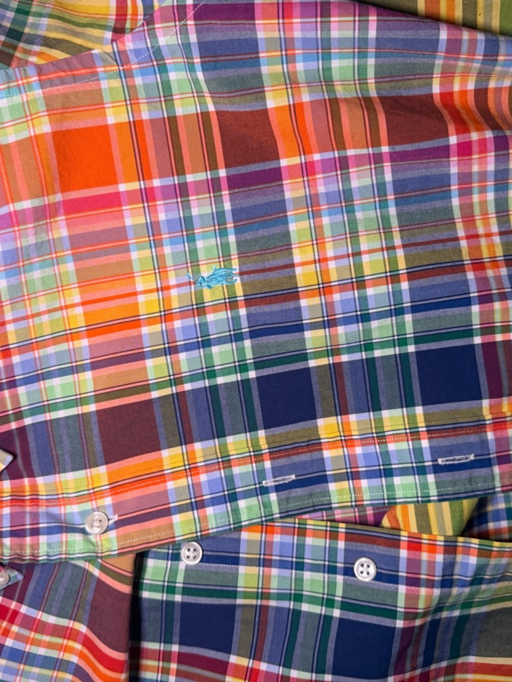 Ralph Lauren Multicolor Plaid Button-Down Shirt - Yellow Orange Blue Green Red - Picture 2 of 2